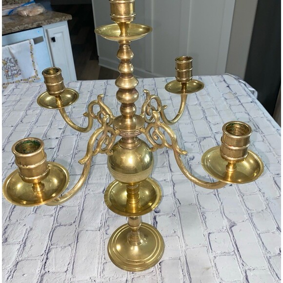 Vintage Dutch Brass Bronze Candelabra Holds 5 Candles - Picture 5 of 11